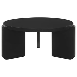English Elm Lansing Round Matte Black Lacquer 3 Piece Living Room Occasional Table Set B062S01967