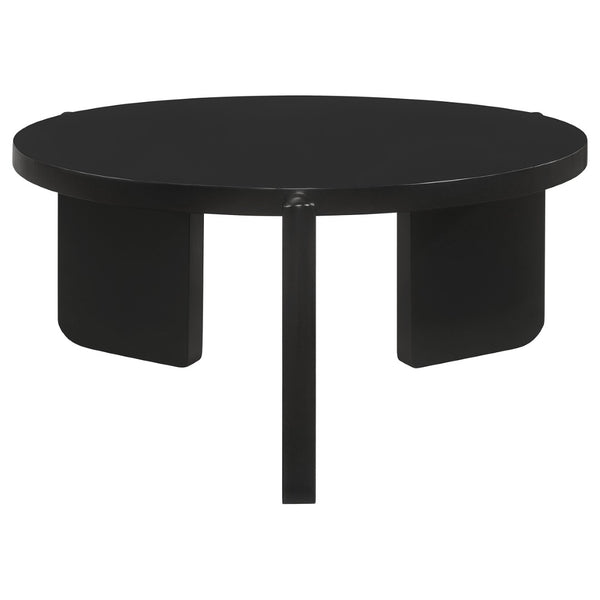 English Elm Lansing Round Matte Black Lacquer 3 Piece Living Room Occasional Table Set B062S01967