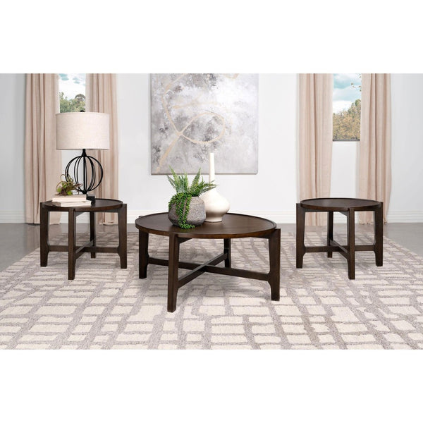 English Elm Milven Solid Hardwood 3 Piece Living Room Table Set with Geometric Frame Dark Brown B062S01971