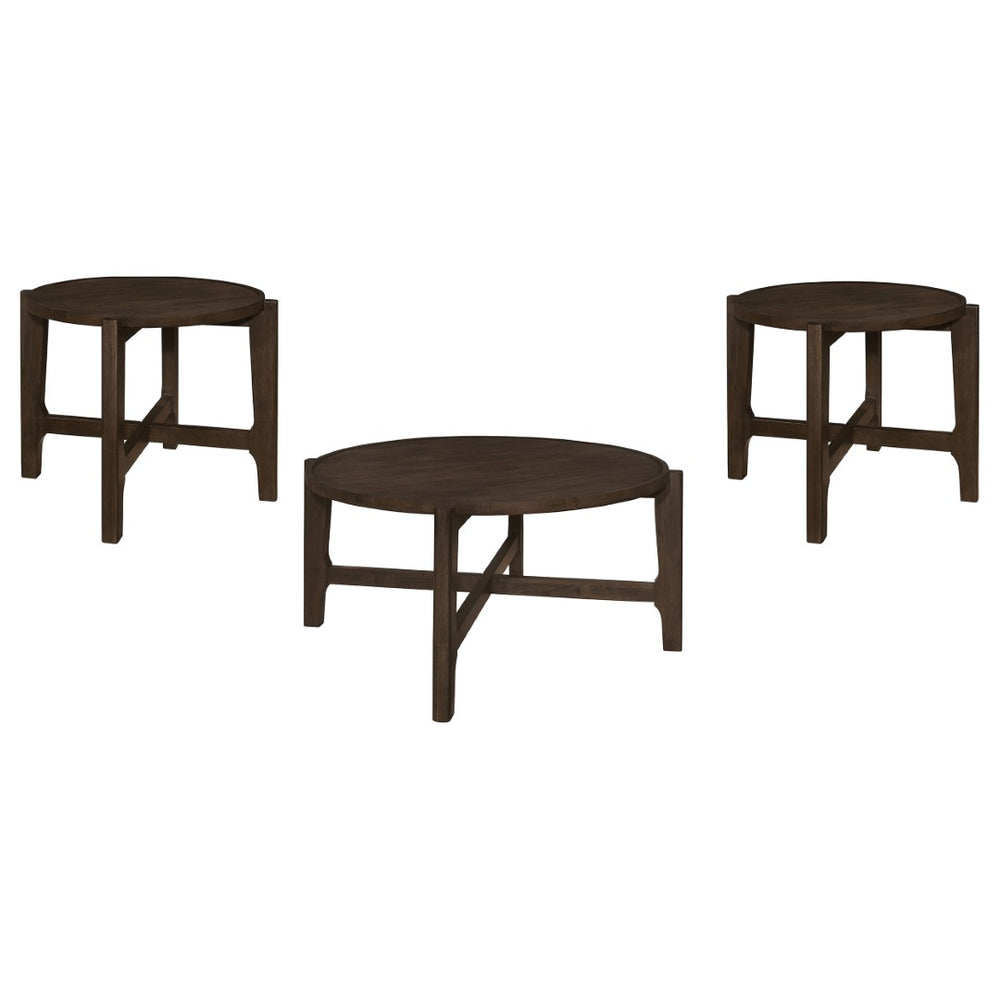 English Elm Milven Solid Hardwood 3 Piece Living Room Table Set with Geometric Frame Dark Brown B062S01971