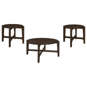 English Elm Milven Solid Hardwood 3 Piece Living Room Table Set with Geometric Frame Dark Brown B062S01971