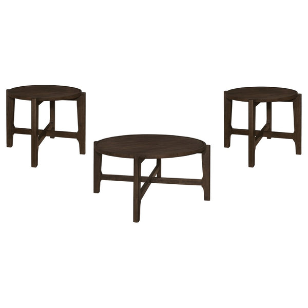 English Elm Milven Solid Hardwood 3 Piece Living Room Table Set with Geometric Frame Dark Brown B062S01971