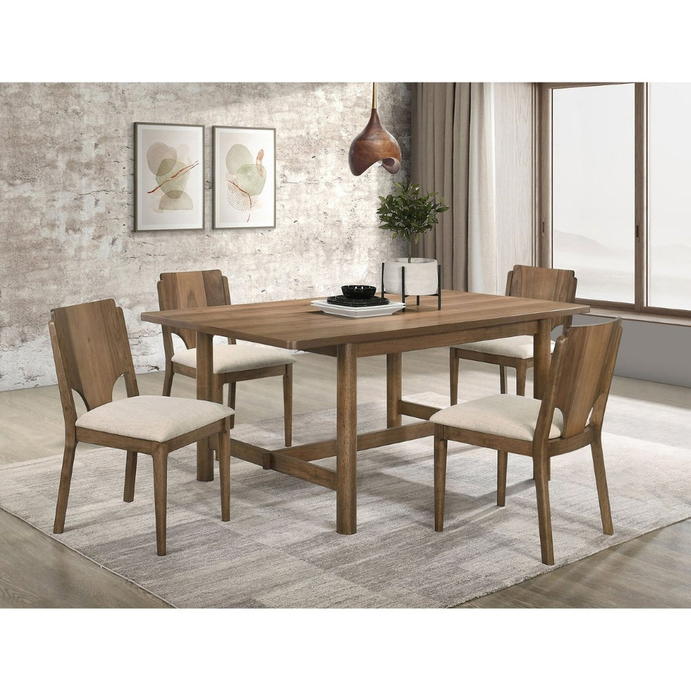 English Elm Graham Walnut Veneer Rectangular Dining Set with Upholstered Chairs for Five B062S01972