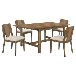 English Elm Graham Walnut Veneer Rectangular Dining Set with Upholstered Chairs for Five B062S01972