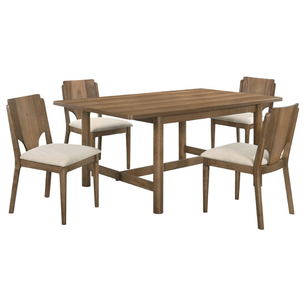 English Elm Graham Walnut Veneer Rectangular Dining Set with Upholstered Chairs for Five B062S01972