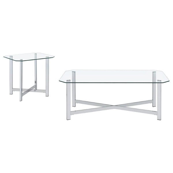 English Elm Linda Chrome and Tempered Glass 2 Piece Coffee Table Set for Modern Living Rooms B062S01973