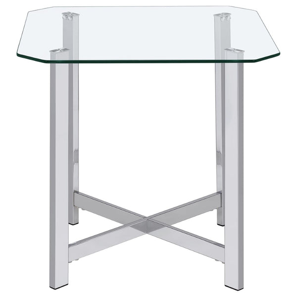 English Elm Linda Chrome and Tempered Glass 2 Piece Coffee Table Set for Modern Living Rooms B062S01973