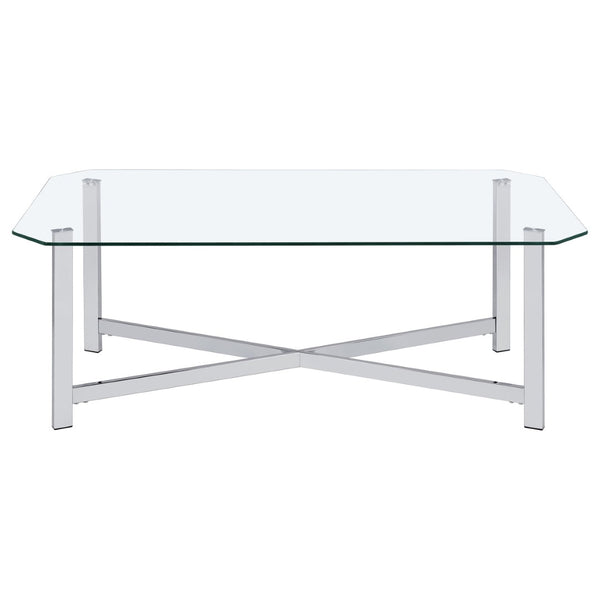 English Elm Linda Chrome and Tempered Glass 2 Piece Coffee Table Set for Modern Living Rooms B062S01973
