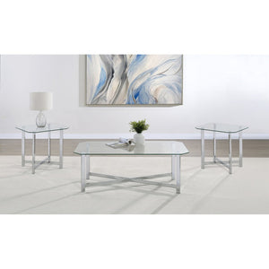 English Elm Linda Chrome and Tempered Glass 3 Piece Living Room Coffee Table Set with Open Base B062S01974