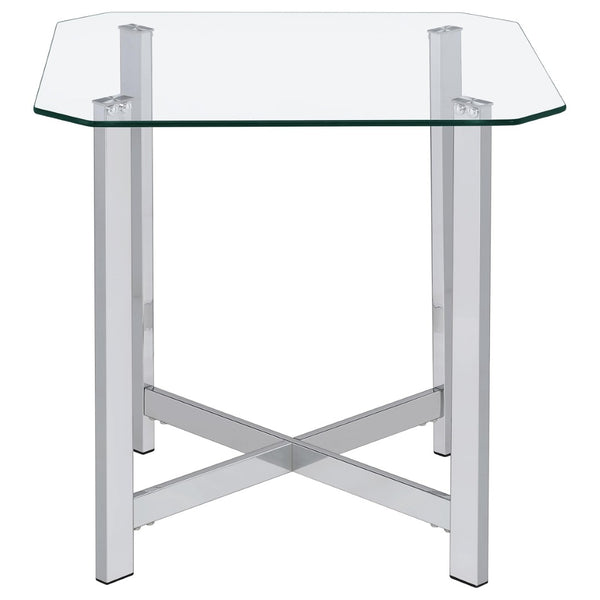 English Elm Linda Chrome and Tempered Glass 3 Piece Living Room Coffee Table Set with Open Base B062S01974
