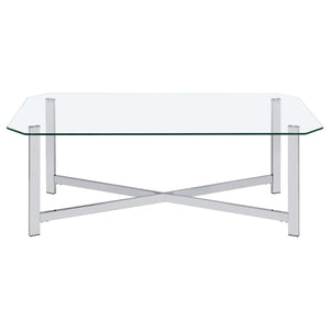 English Elm Linda Chrome and Tempered Glass 3 Piece Living Room Coffee Table Set with Open Base B062S01974