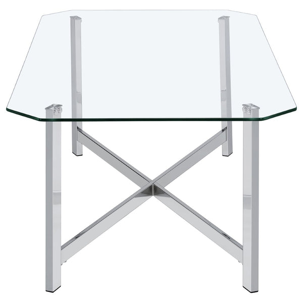 English Elm Linda Chrome and Tempered Glass 3 Piece Living Room Coffee Table Set with Open Base B062S01974