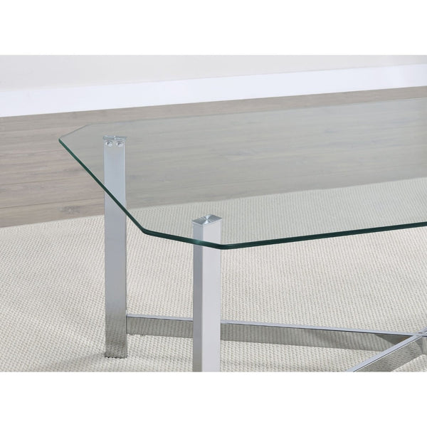 English Elm Linda Chrome and Tempered Glass 3 Piece Living Room Coffee Table Set with Open Base B062S01974