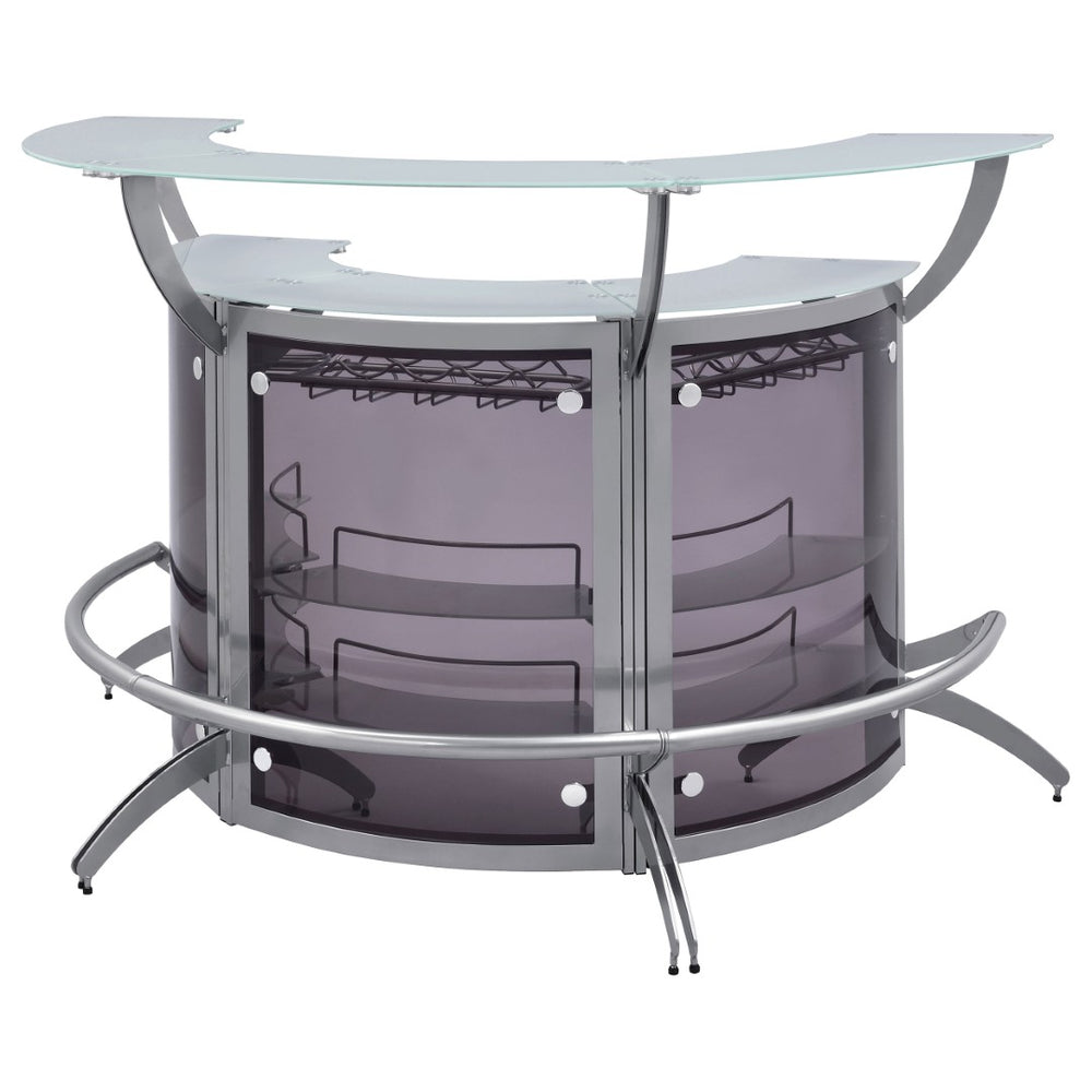 English Elm Elaina Three Piece Glam Home Bar with Smoked Acrylic Panels and Frosted Glass Tops B062S01977
