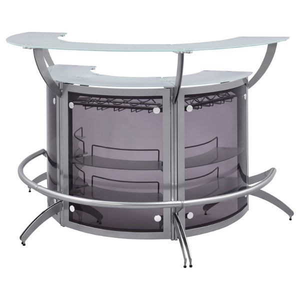 English Elm Elaina Three Piece Glam Home Bar with Smoked Acrylic Panels and Frosted Glass Tops B062S01977