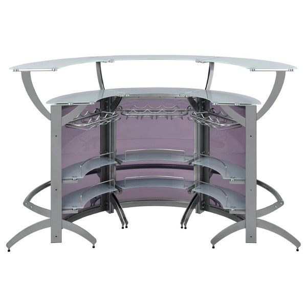 English Elm Elaina Three Piece Glam Home Bar with Smoked Acrylic Panels and Frosted Glass Tops B062S01977
