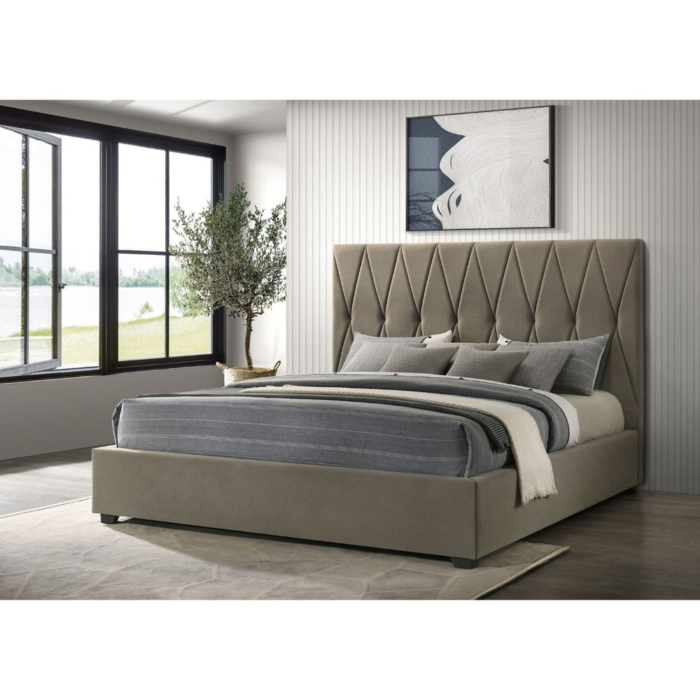 English Elm Germain Velvet Eastern King Platform Bed Diamond Tufted Headboard Low Profile Frame B062S01980