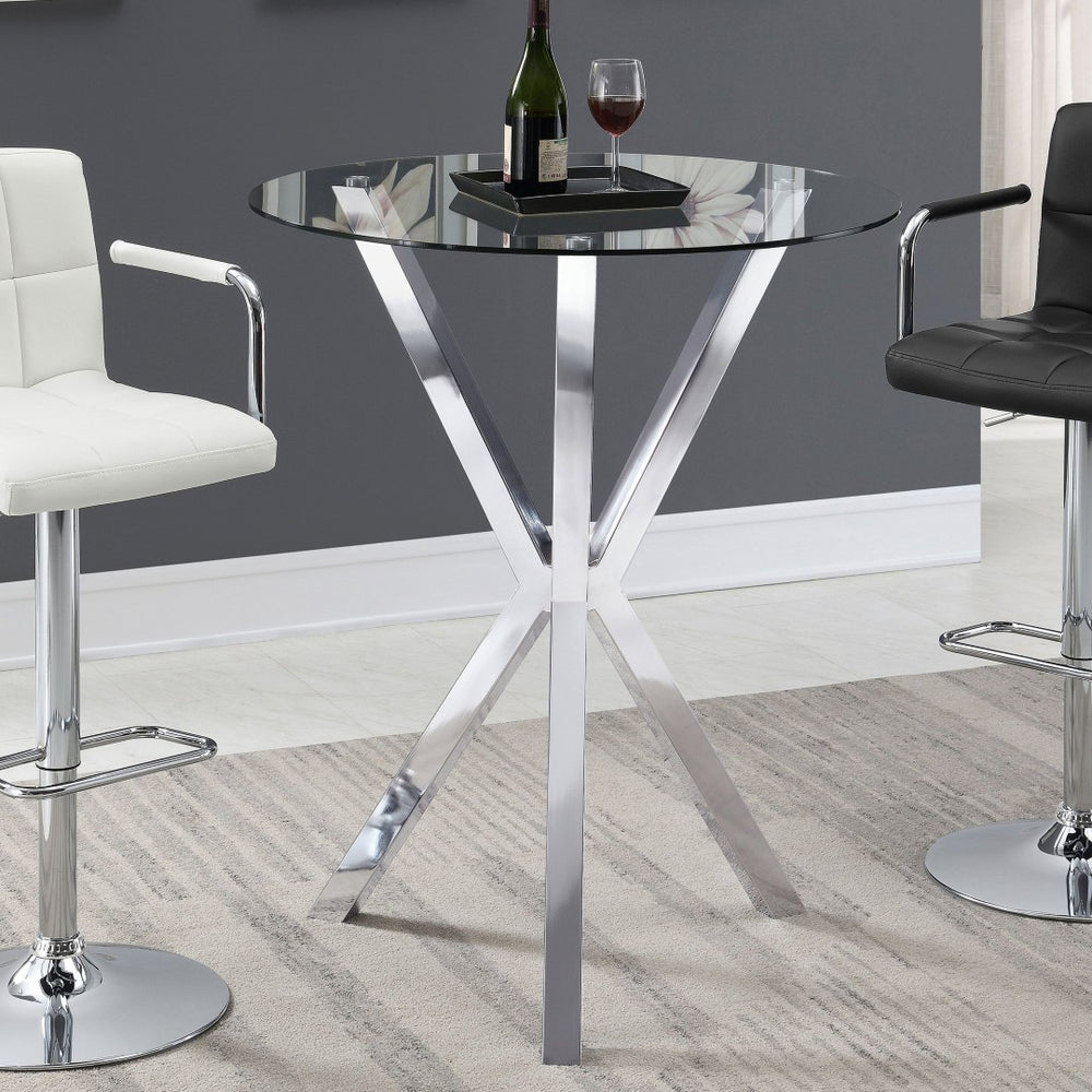 English Elm Fraser Round Glass Top Bar Table with Polished Chrome Tripod Base for Home Entertaining B062S01981