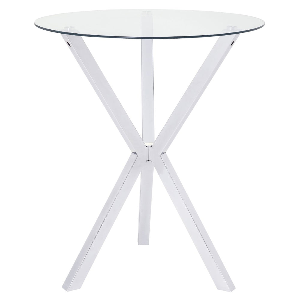 English Elm Fraser Round Glass Top Bar Table with Polished Chrome Tripod Base for Home Entertaining B062S01981