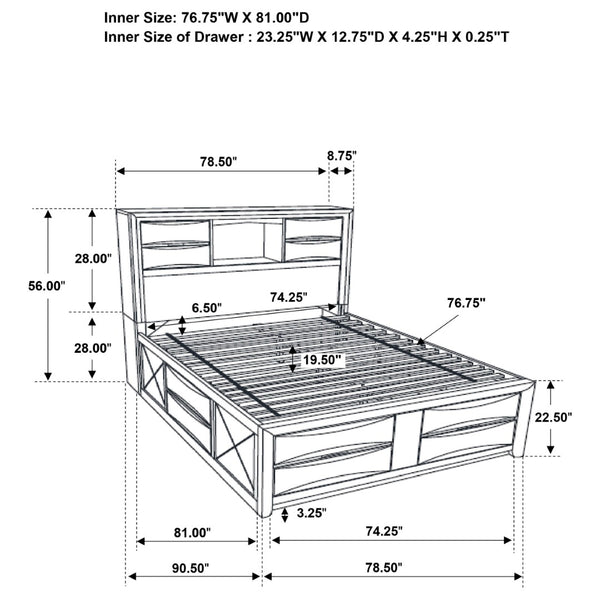 English Elm Palamino Modern Transitional Eastern King Bedroom Set with Bookcase Storage Bed B062S01994