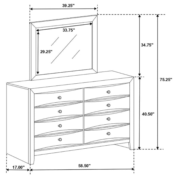 English Elm Palamino Eight Drawer Dresser with Framed Mirror Sleek Black Transitional Bedroom Set B062S01995