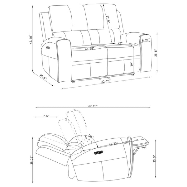 English Elm Boyce Triple Power Reclining Sofa Set with Leatherette Upholstery and Charging Ports B062S01996