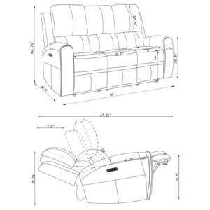English Elm Boyce Triple Power Reclining Sofa Set Leatherette with USB Charging Ports B062S01998