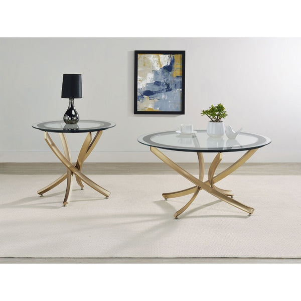 English Elm Connors Rose Brass Tempered Glass Round 2 Piece Coffee and Side Table Set B062S02004