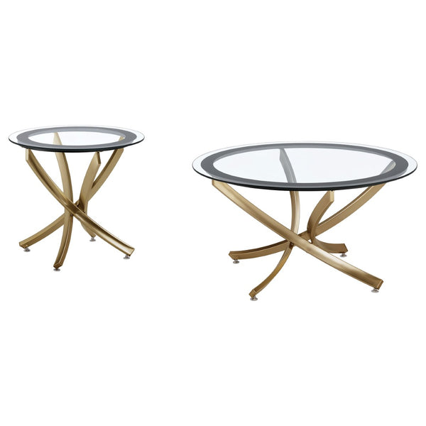 English Elm Connors Rose Brass Tempered Glass Round 2 Piece Coffee and Side Table Set B062S02004