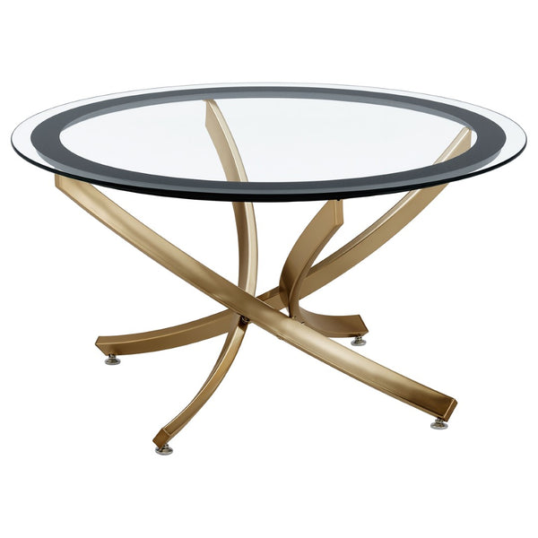 English Elm Connors Rose Brass Tempered Glass Round 2 Piece Coffee and Side Table Set B062S02004