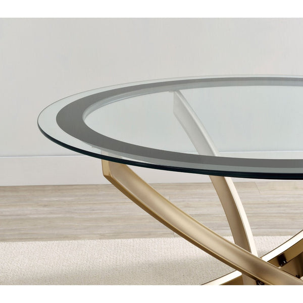 English Elm Connors Rose Brass Tempered Glass Round 2 Piece Coffee and Side Table Set B062S02004