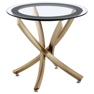 English Elm Connors Rose Brass Sculptural 3 Piece Round Glass Top Living Room Table Set B062S02005