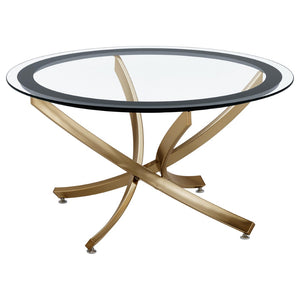 English Elm Connors Rose Brass Sculptural 3 Piece Round Glass Top Living Room Table Set B062S02005
