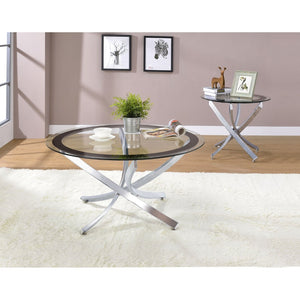 English Elm Connors Chrome Glass Round Coffee and End Table Set for Modern Living Rooms B062S02006