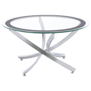 English Elm Connors Chrome Glass Round Coffee and End Table Set for Modern Living Rooms B062S02006