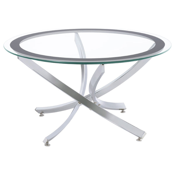 English Elm Connors Chrome Glass Round Coffee and End Table Set for Modern Living Rooms B062S02006
