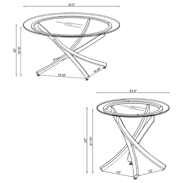 English Elm Connors Chrome Glass Round Coffee and End Table Set for Modern Living Rooms B062S02006