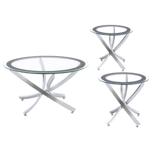 English Elm Connors Round Glass and Chrome 3 Piece Living Room Coffee End Table Set B062S02007