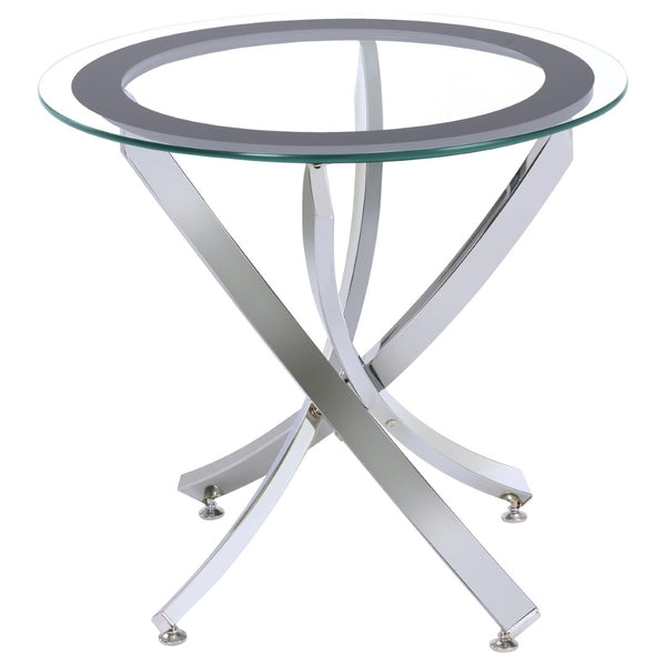 English Elm Connors Round Glass and Chrome 3 Piece Living Room Coffee End Table Set B062S02007