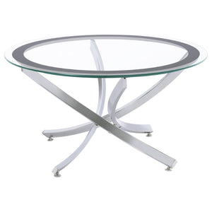 English Elm Connors Round Glass and Chrome 3 Piece Living Room Coffee End Table Set B062S02007