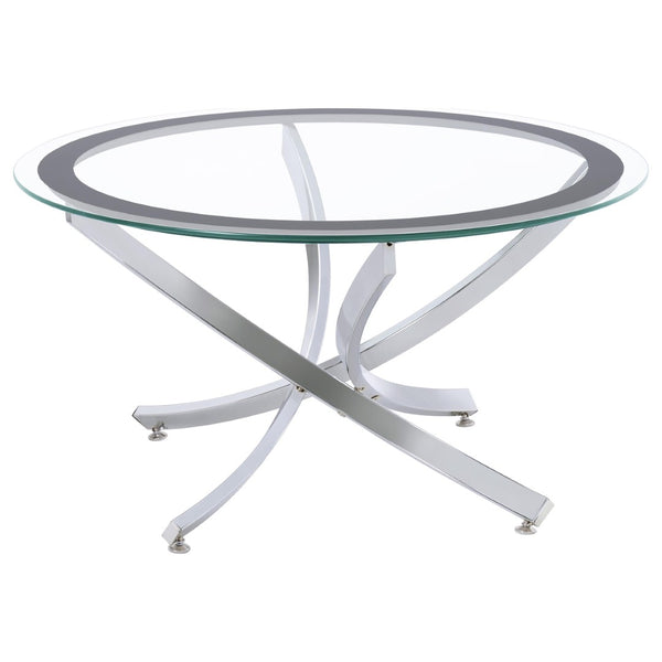 English Elm Connors Round Glass and Chrome 3 Piece Living Room Coffee End Table Set B062S02007