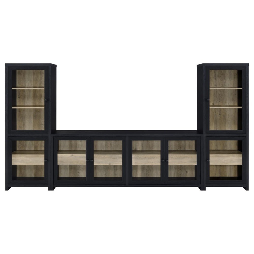 English Elm Kennison Three Piece Media Center with Glass Doors and Tower Storage for Large Tvs B062S02034