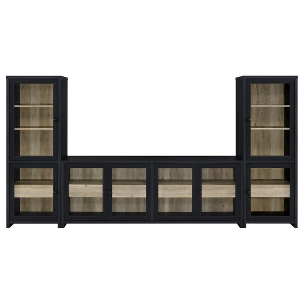 English Elm Kennison Three Piece Media Center with Glass Doors and Tower Storage for Large Tvs B062S02034