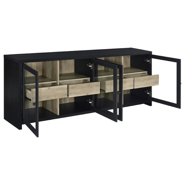 English Elm Kennison Three Piece Media Center with Glass Doors and Tower Storage for Large Tvs B062S02034