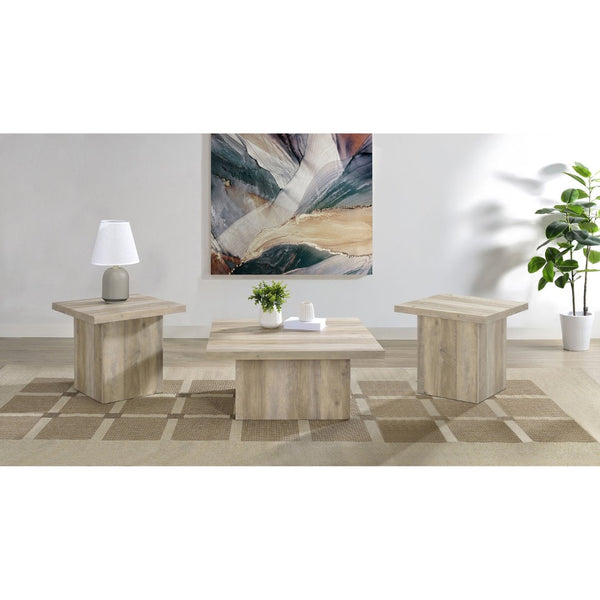 English Elm Eldridge Square Coffee Table Set with Matching End Tables for Modern Living Rooms Distressed Pine B062S02040