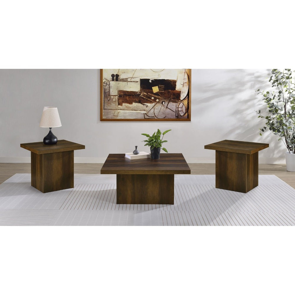 English Elm Eldridge Square Coffee Table Set with Matching End Tables for Modern Living Rooms Dark Pine B062S02042
