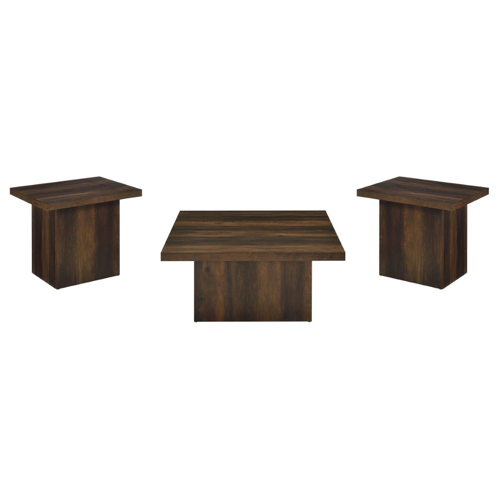 English Elm Eldridge Square Coffee Table Set with Matching End Tables for Modern Living Rooms Dark Pine B062S02042