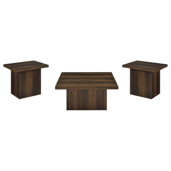 English Elm Eldridge Square Coffee Table Set with Matching End Tables for Modern Living Rooms Dark Pine B062S02042
