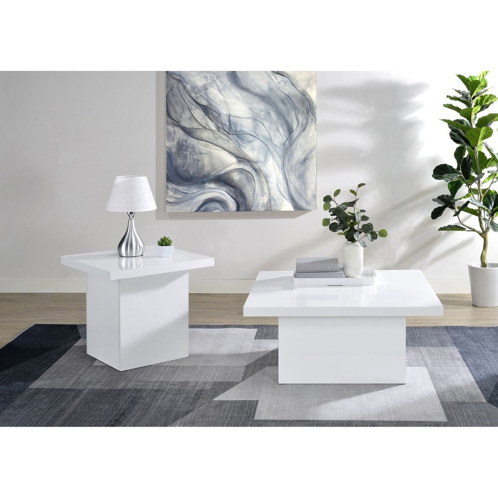 English Elm Eldridge Gloss White Plinth Base Coffee and End Table Set for Modern Living Rooms B062S02043