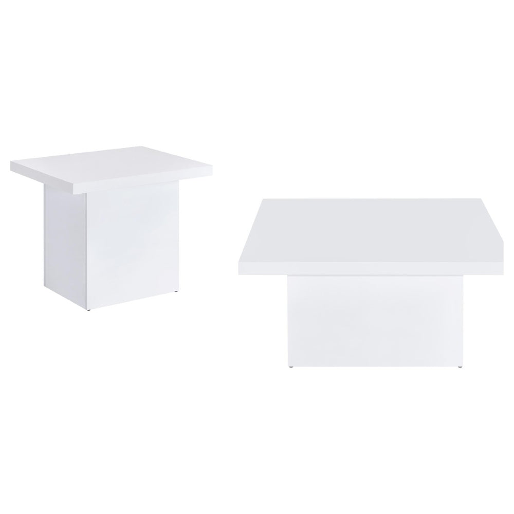 English Elm Eldridge Gloss White Plinth Base Coffee and End Table Set for Modern Living Rooms B062S02043